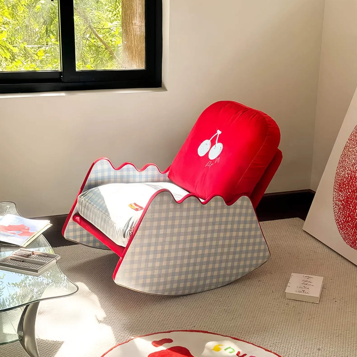 Classic Red Gingham Rocking Chair