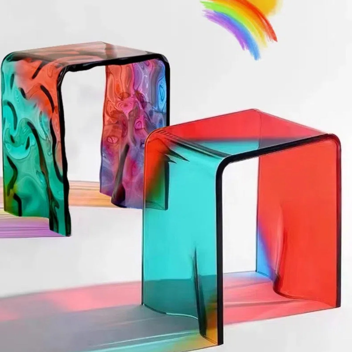 Wave-Pattern Acrylic Cube Stool