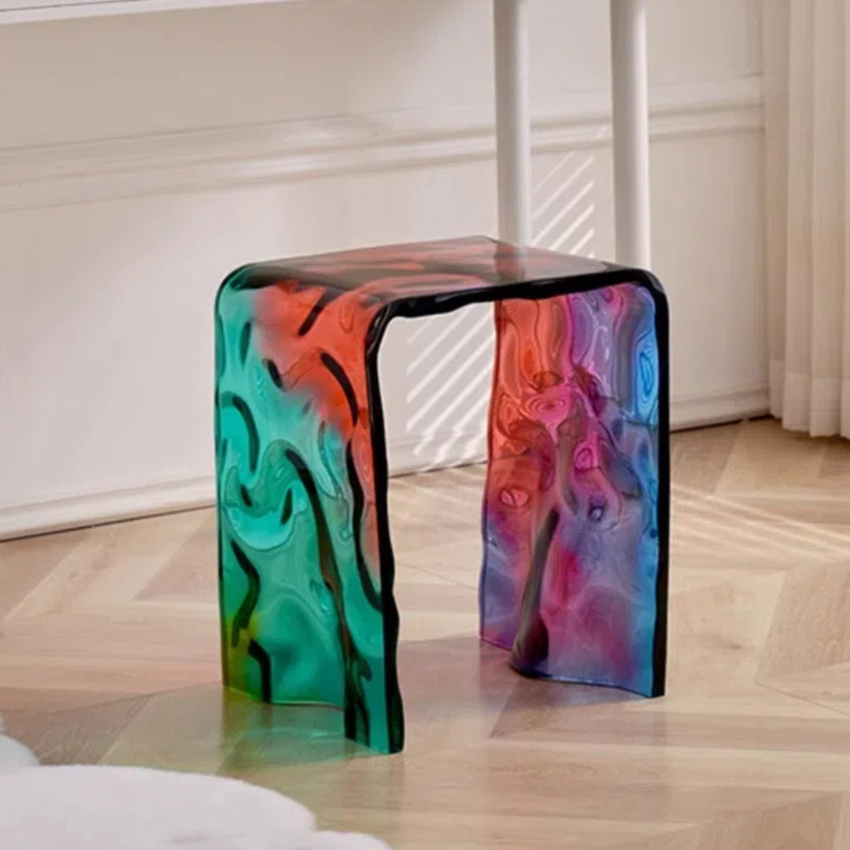 Wave-Pattern Acrylic Cube Stool