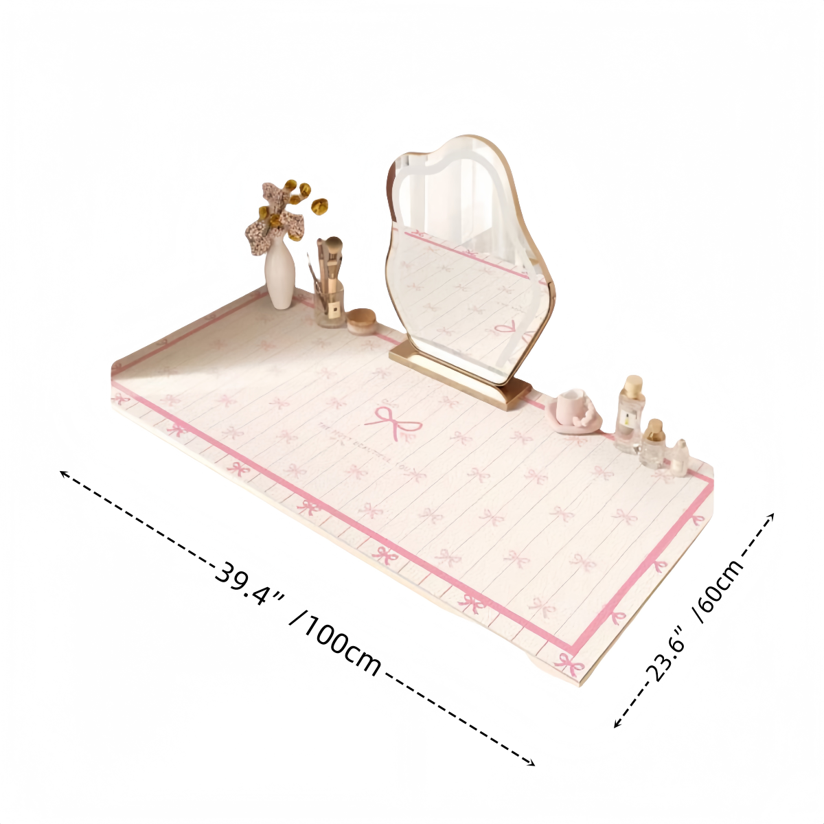 Cute Pink Bow Makeup Vanity Desk Mat
