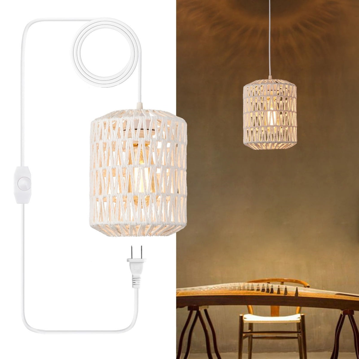 Boho Plug-In Rattan Pendant Light