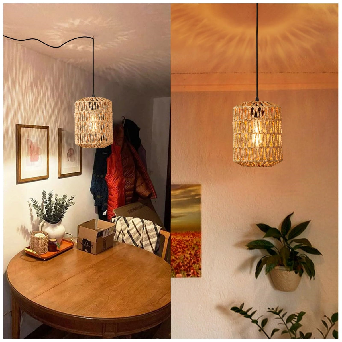 Boho Plug-In Rattan Pendant Light