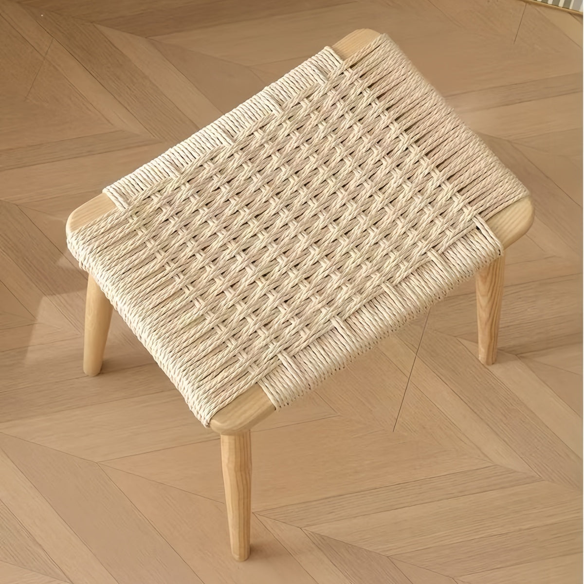 Nordic Ash Wood Woven Stool