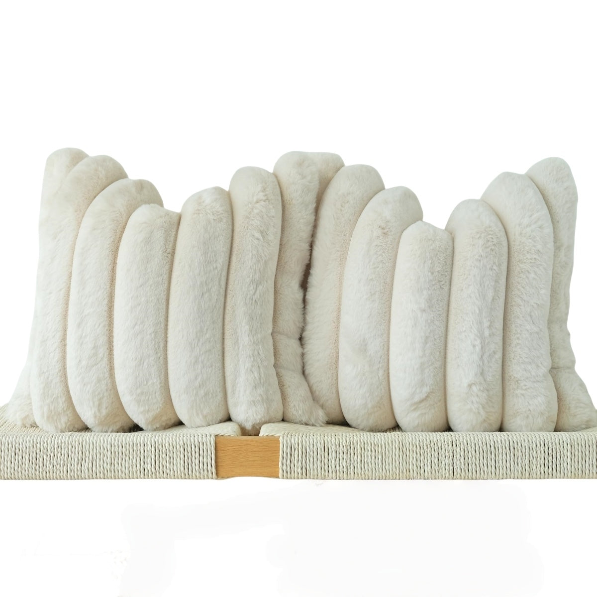 Beige Faux Fur Plush Throw Pillow Covers|Convenient 2-Pack