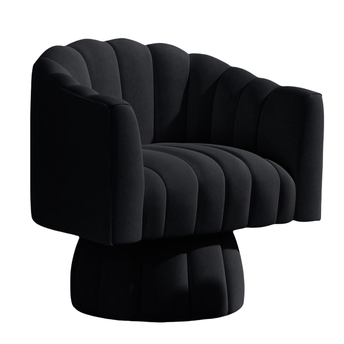 Black Mid-Century Modern Swivel Barrel Chair|Soft Velvet Upholstery
