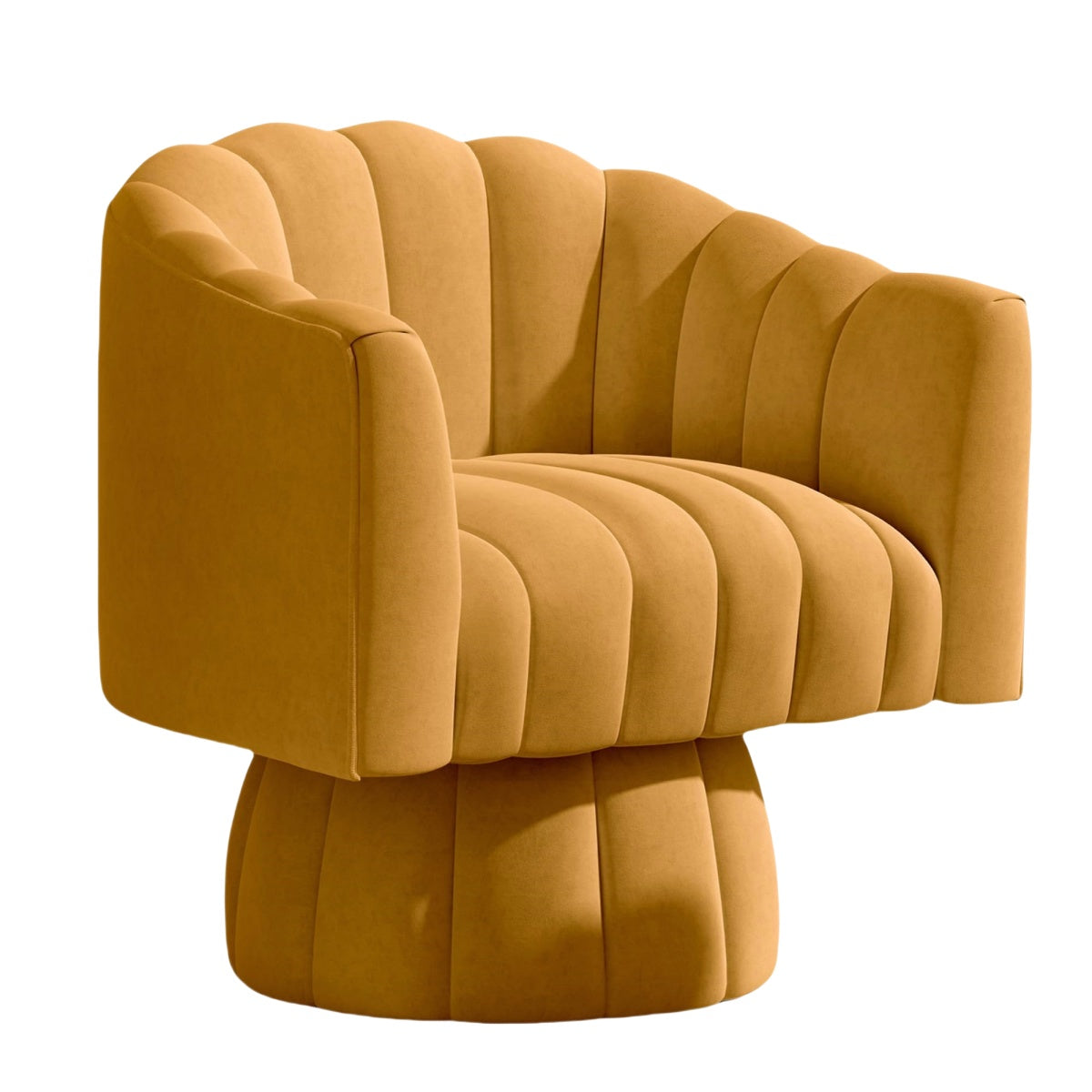 Bright Yellow Mid-Century Modern Swivel Barrel Chair|Soft Velvet Upholstery
