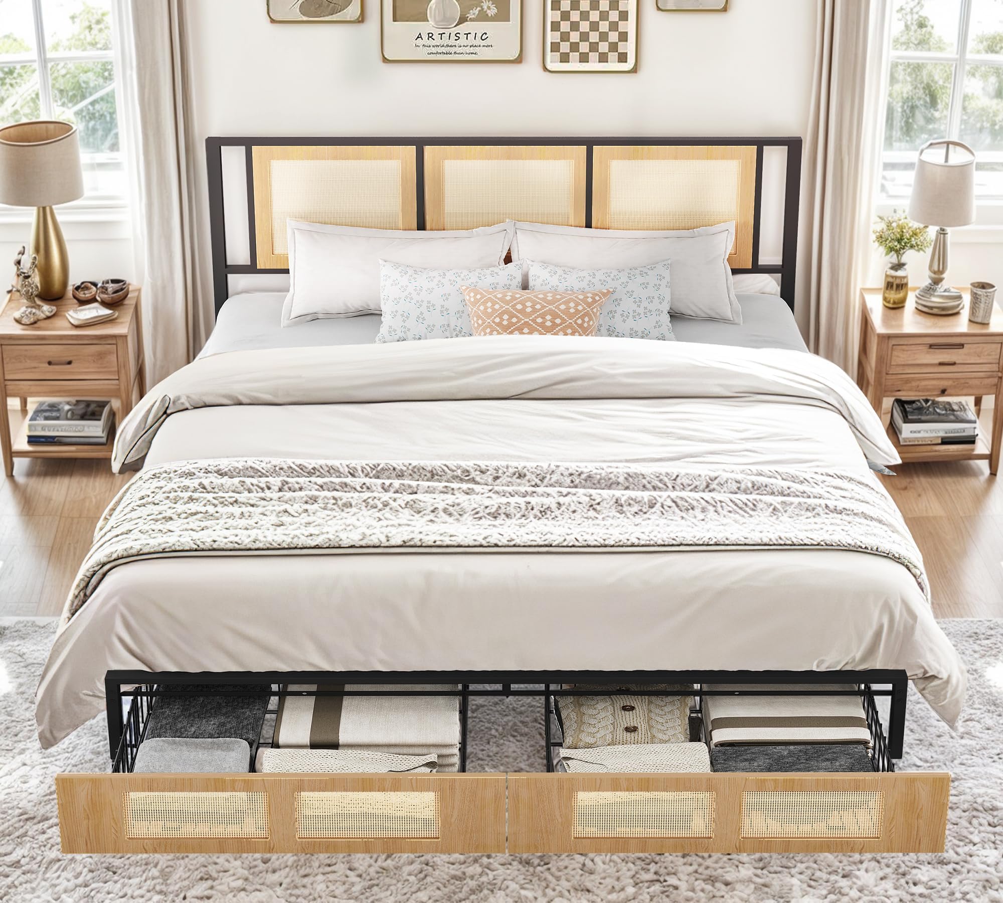 Arden Boho Rattan Platform Bed