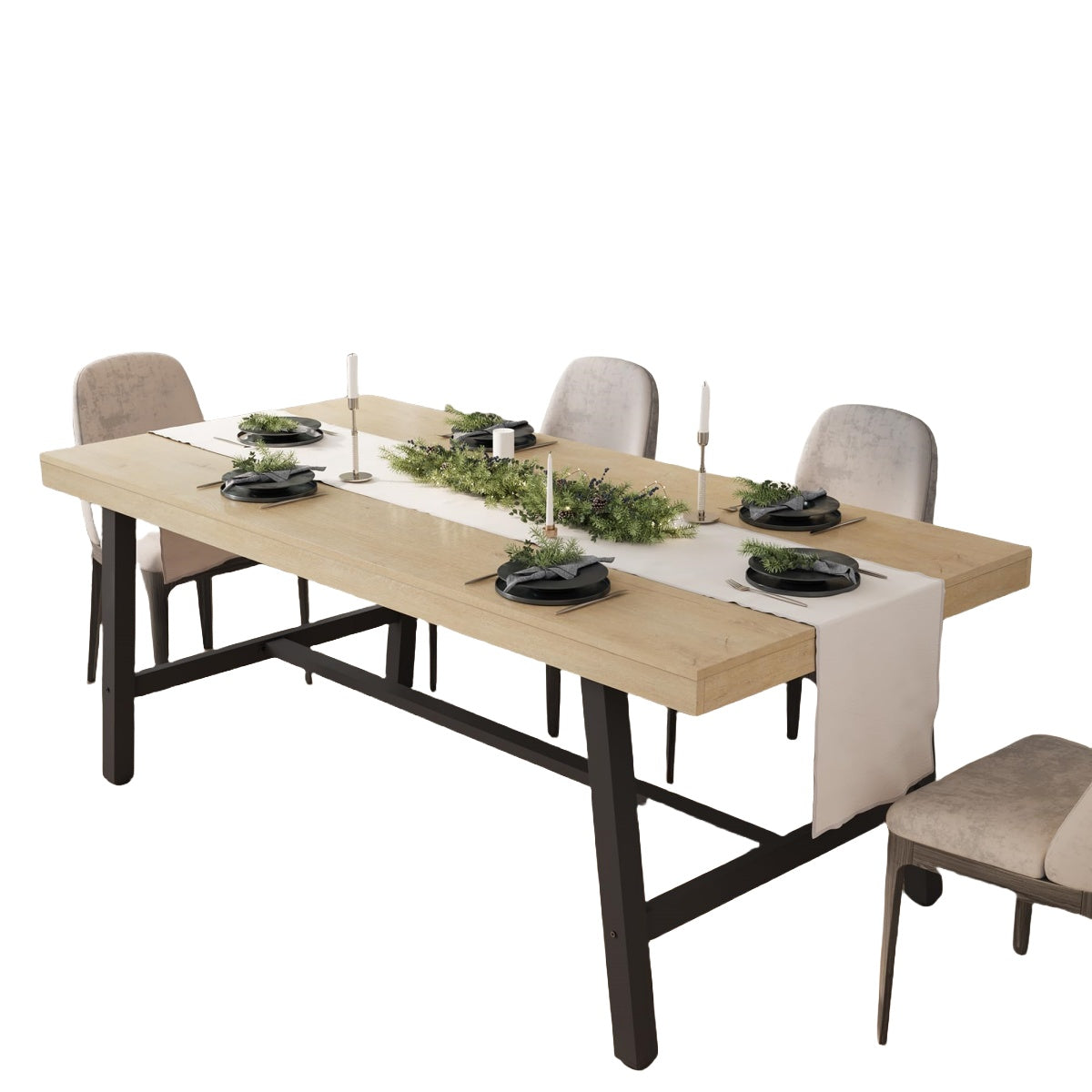 Nature Wood Industrial Dining Table|Easy Assembly