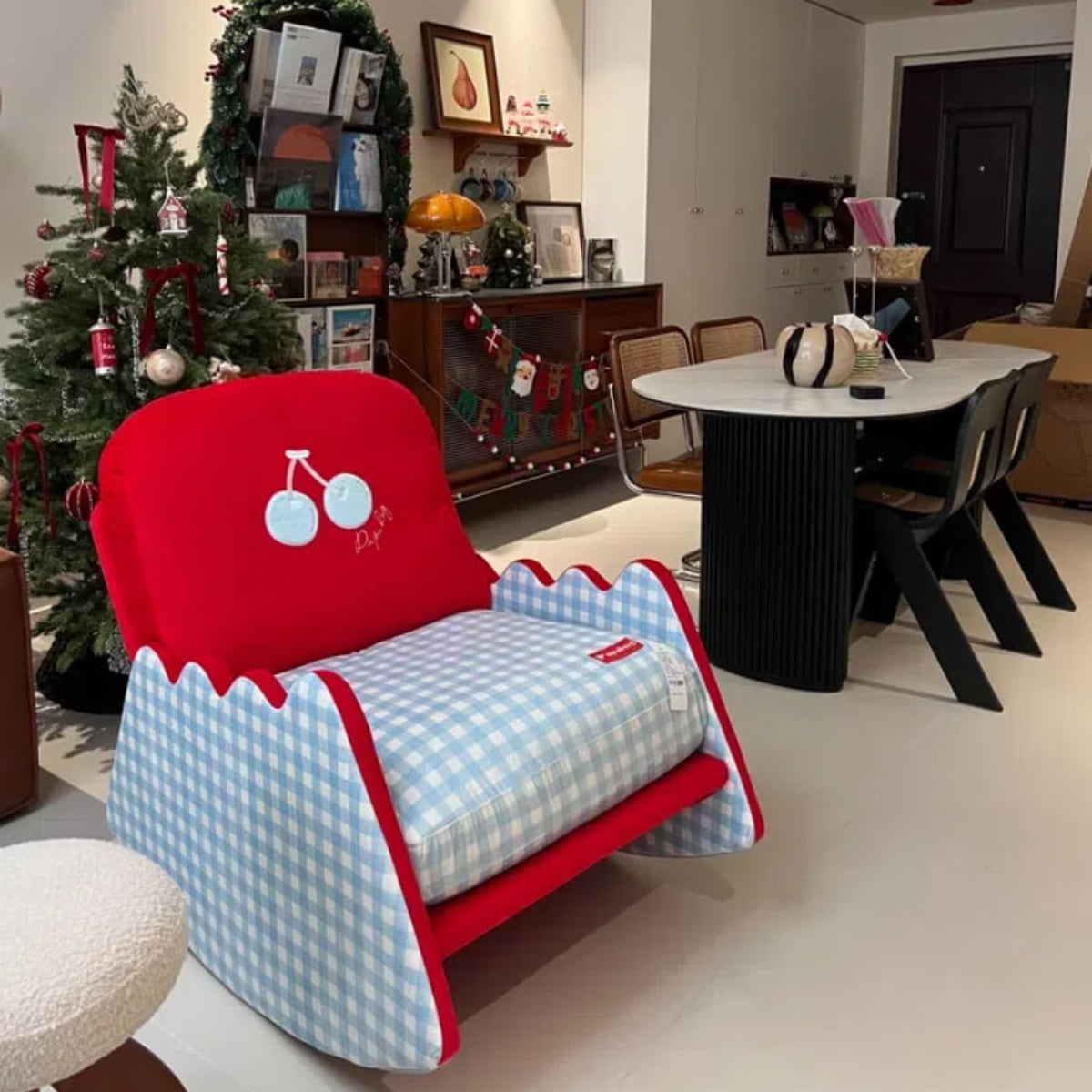 Classic Red Gingham Rocking Chair