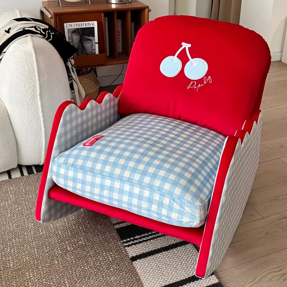Classic Red Gingham Rocking Chair