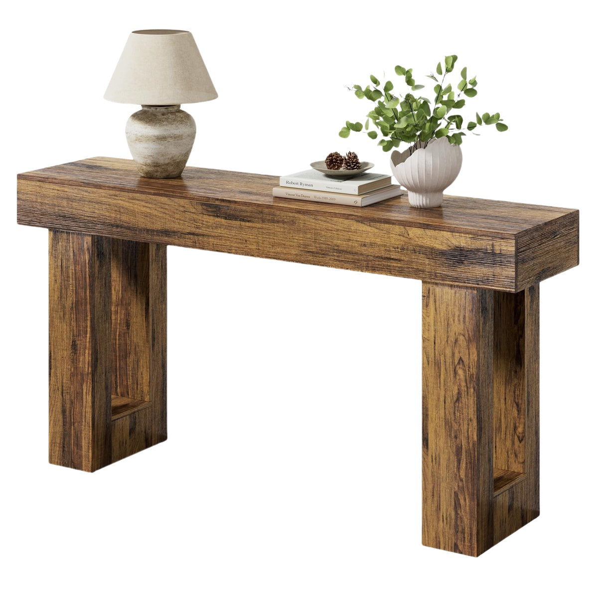Rustic Brown Rustic Industrial Oak Console Table|Multi-Purpose Utility