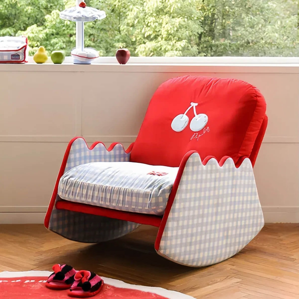 Classic Red Gingham Rocking Chair