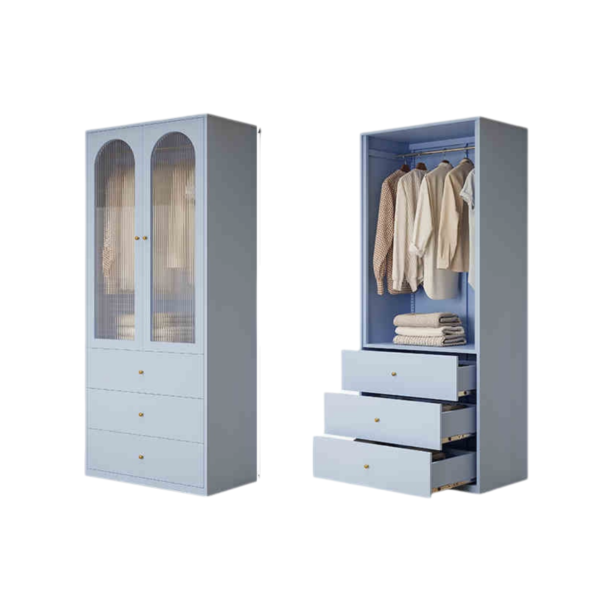 Vintage Louvered Steel Wardrobe with Drawer