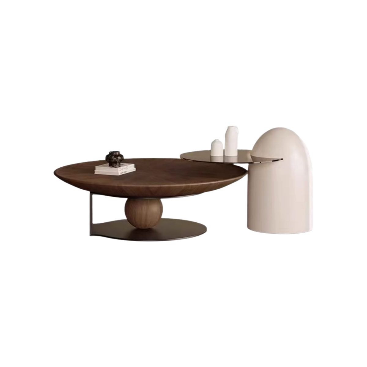 Verno Walnut Round Coffee Table Set