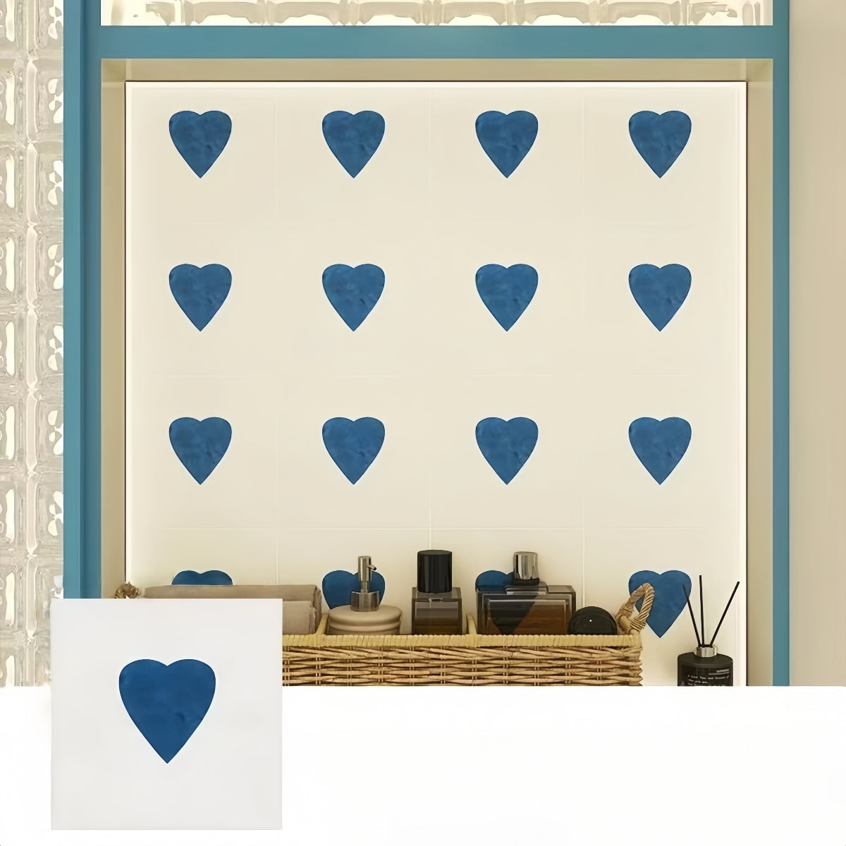 White Base Blue Heart Tile