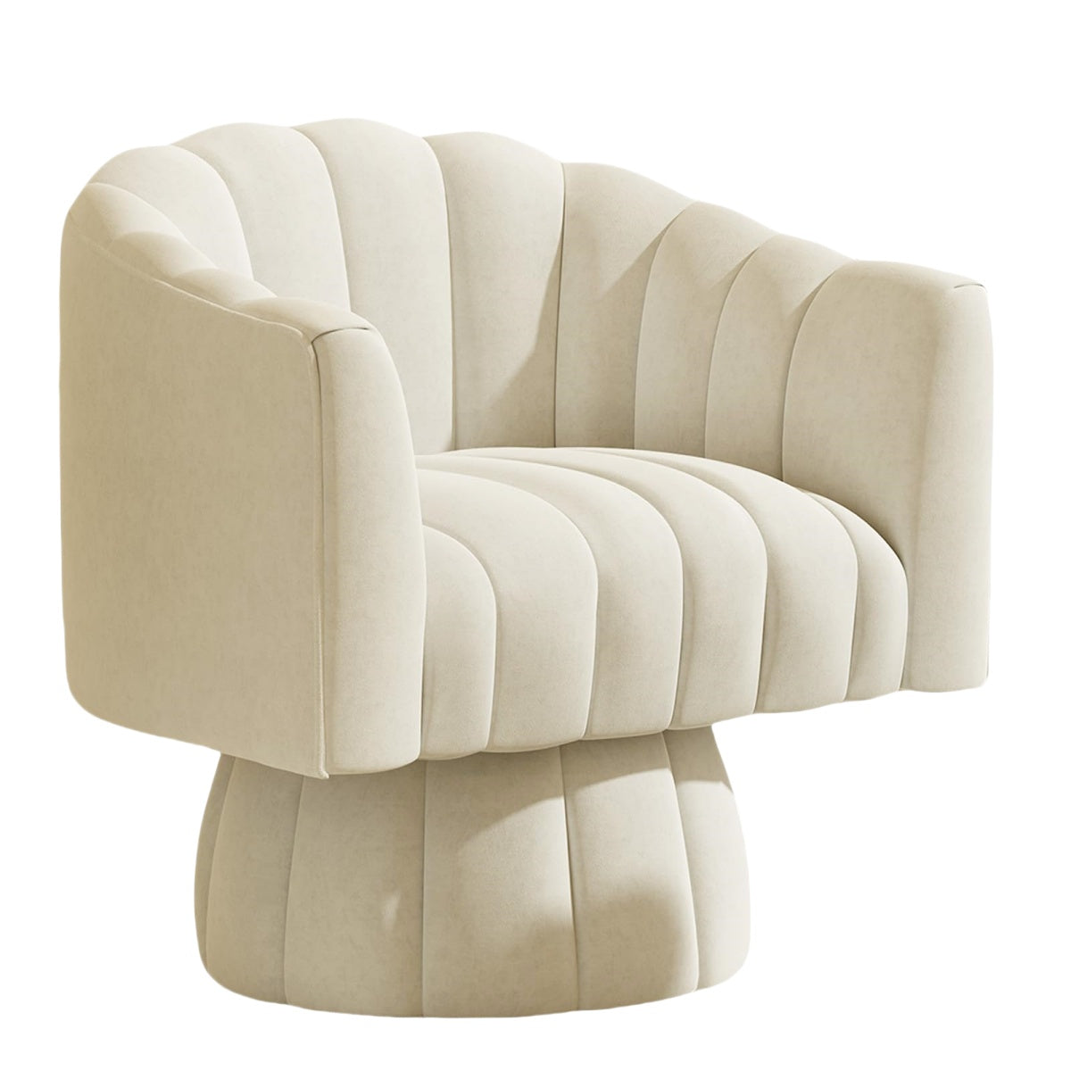 White Mid-Century Modern Swivel Barrel Chair|360° Free Swivel