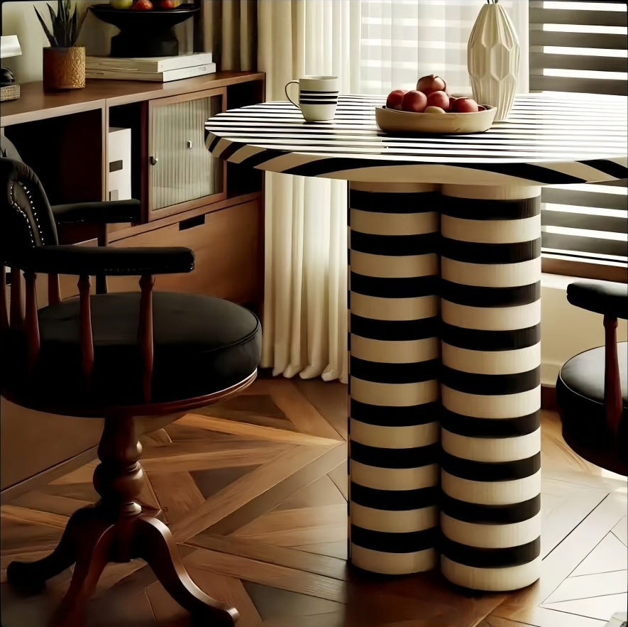 Black & White Striped Round Table