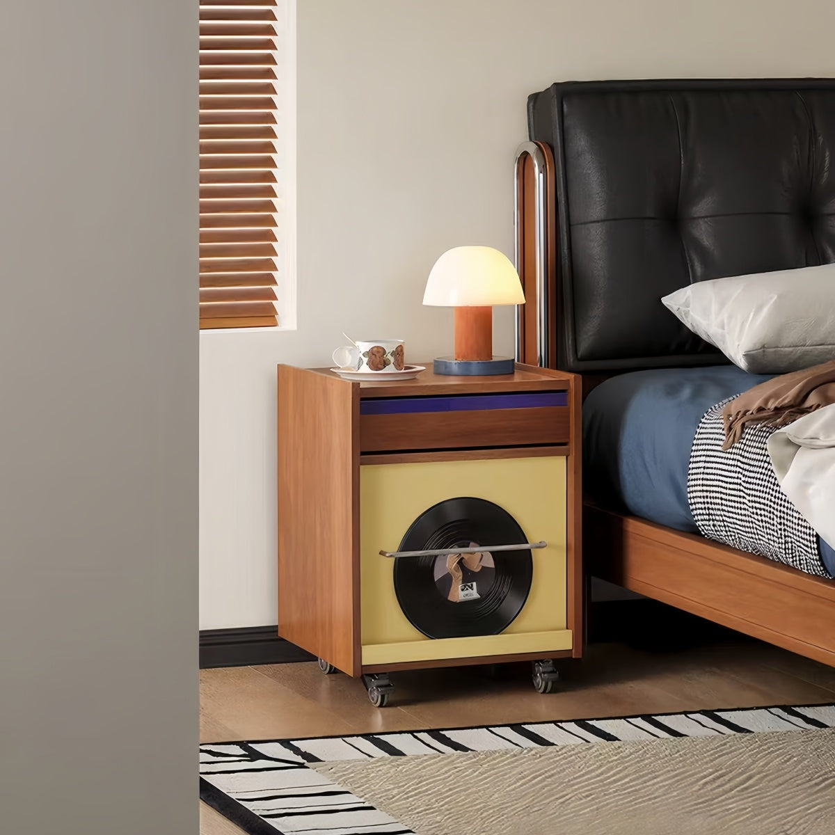 Retro Wheeled Multi‑Purpose Bedside Storage Cabinet