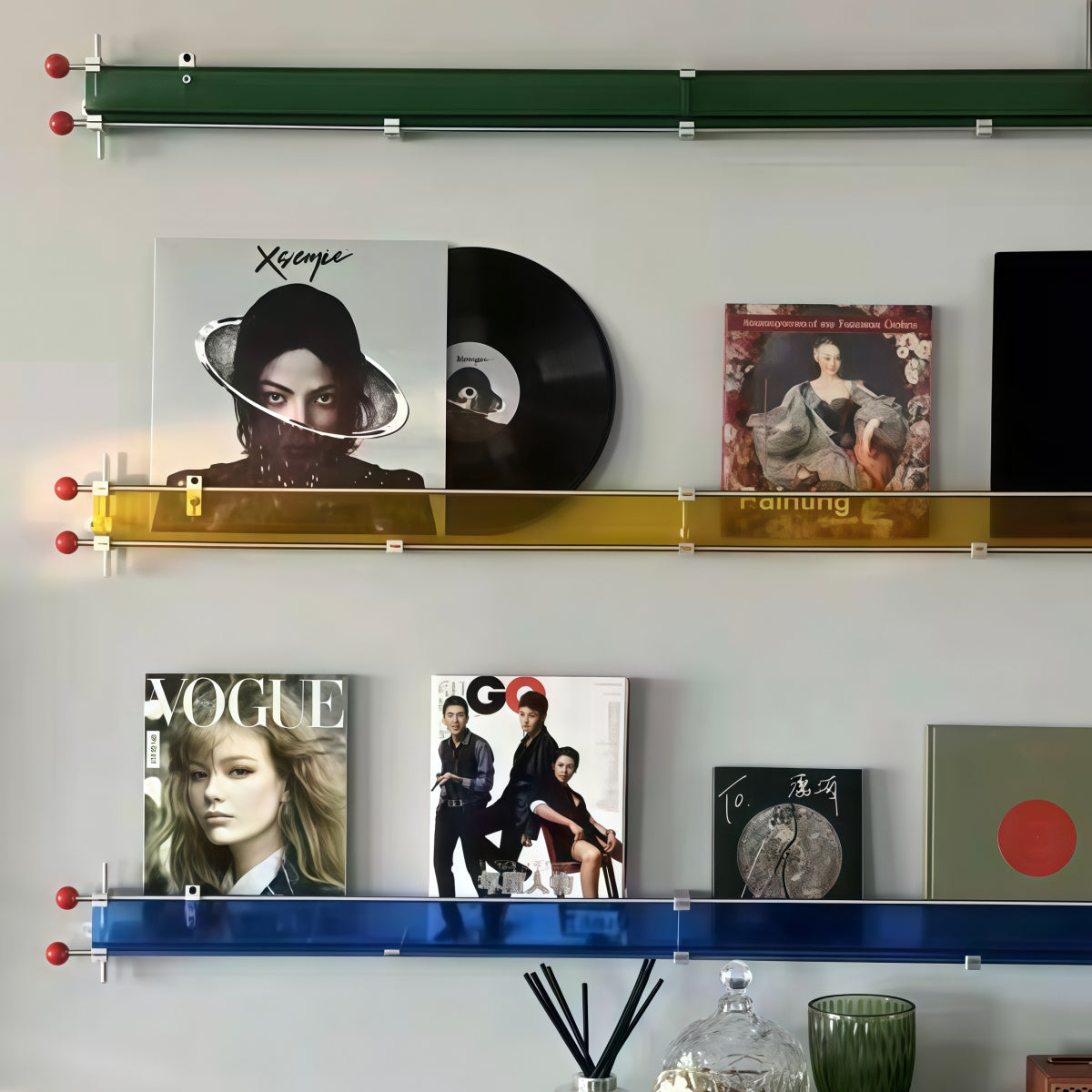 acrylic magazine holder with floating wall effect