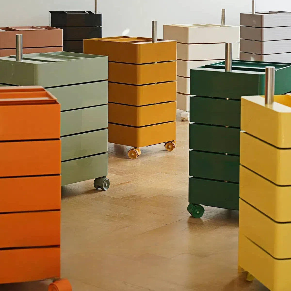 modern mobile storage organizer with lockable wheels