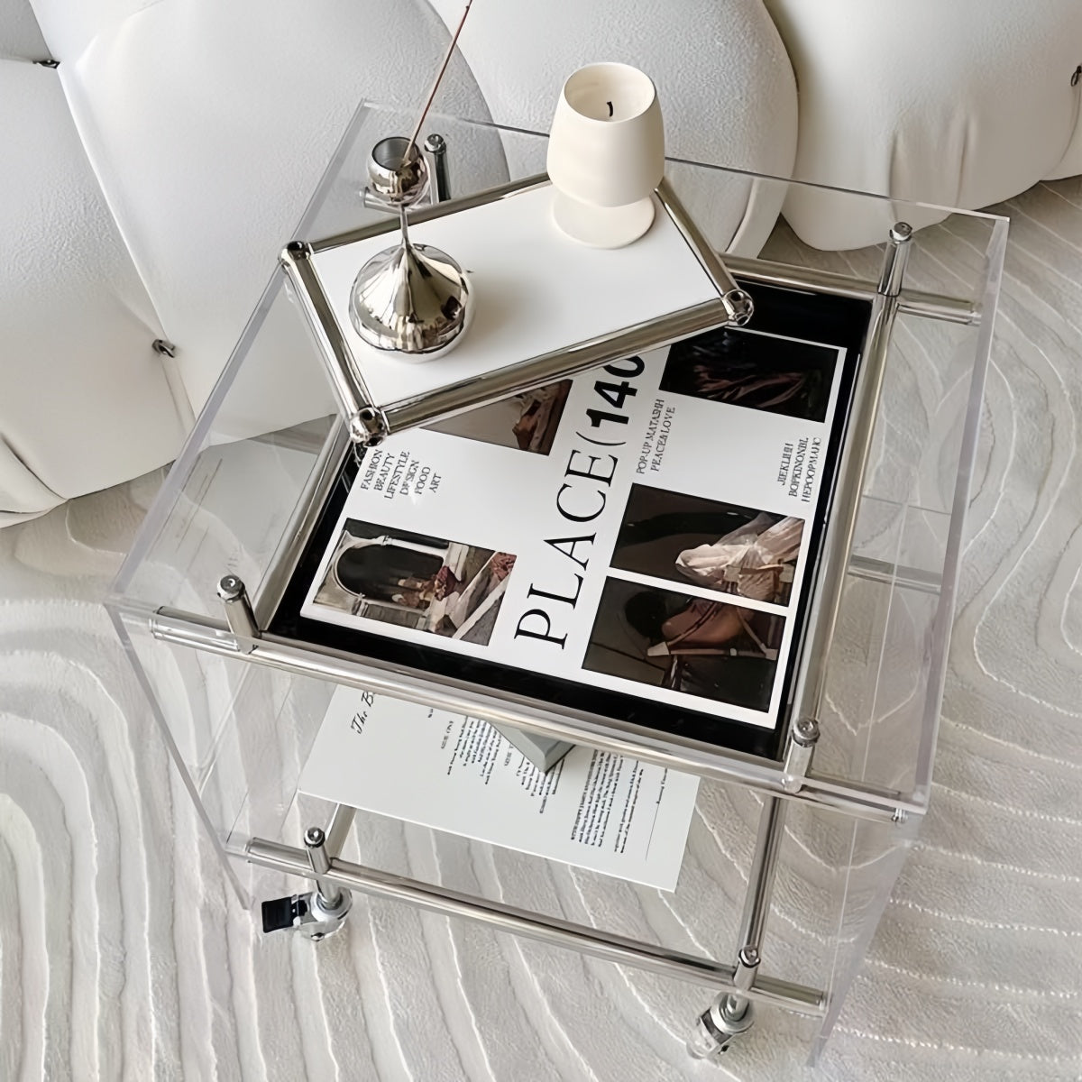 modern transparent coffee cart with wheels