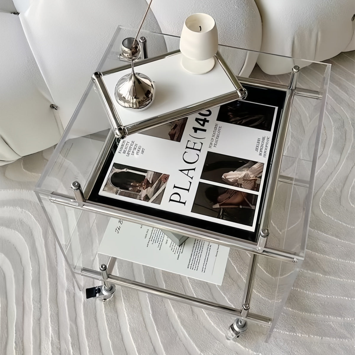 nordic style mobile side table with storage function