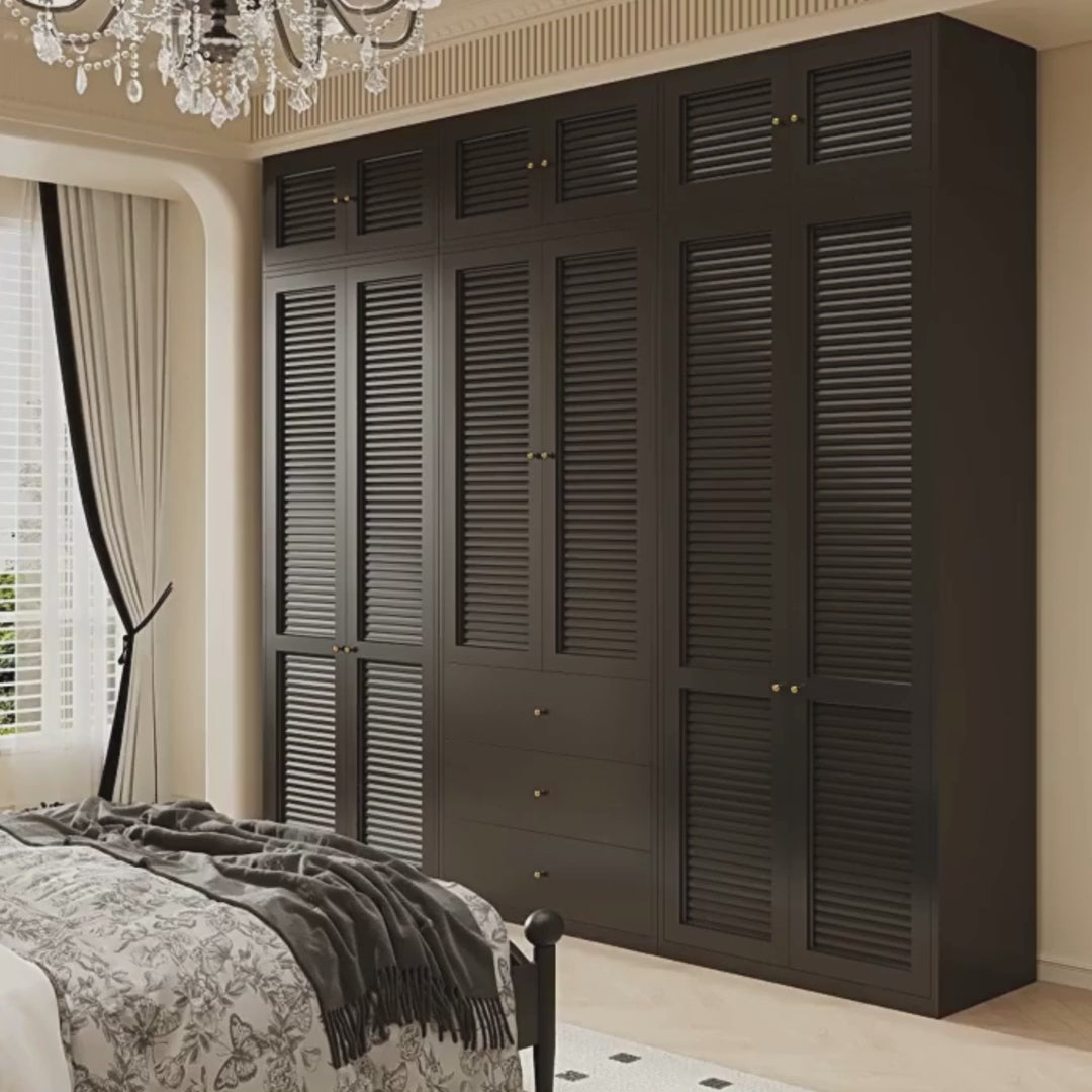 Vintage Louvered Steel Wardrobe (Black)