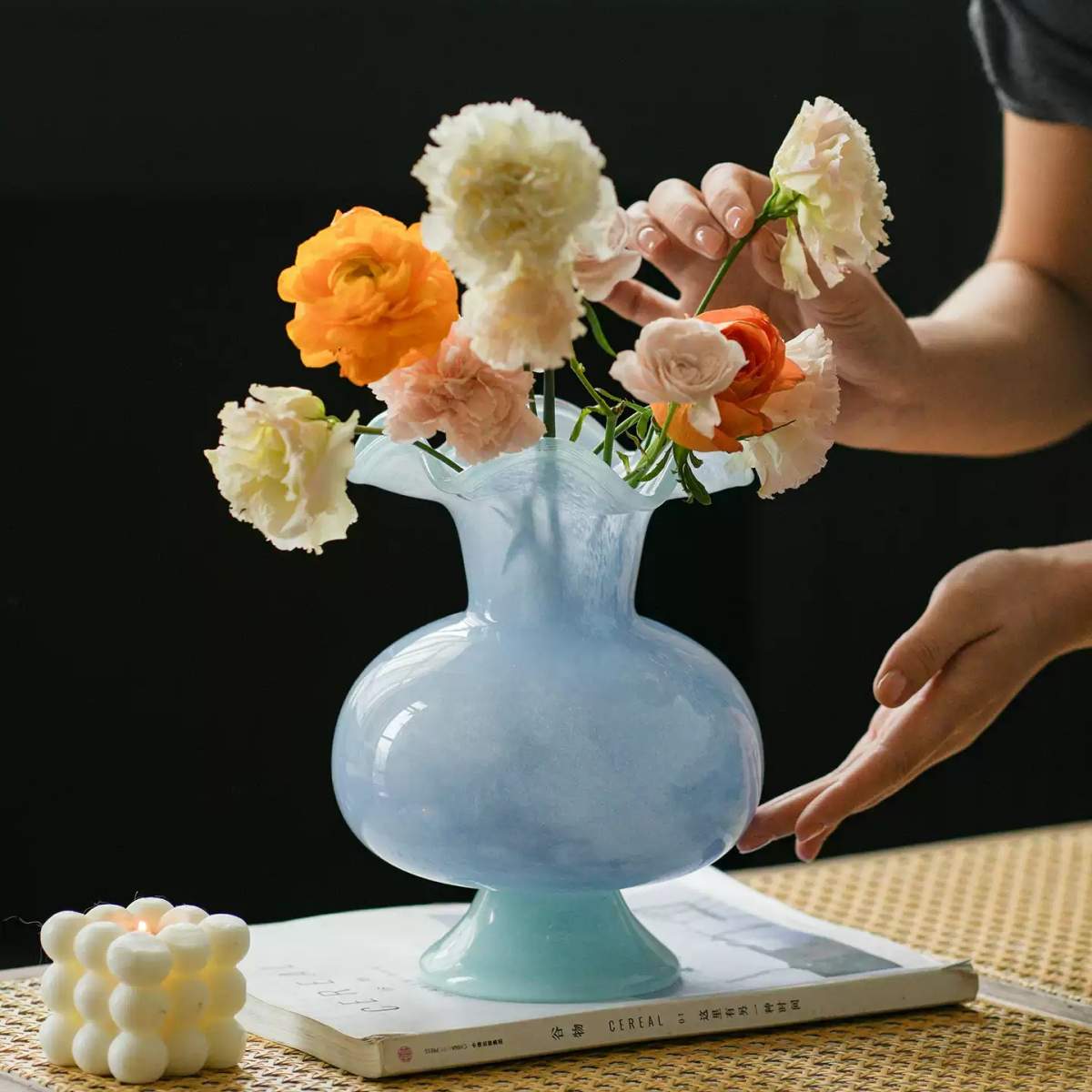 art glass decorative vase reflecting natural light