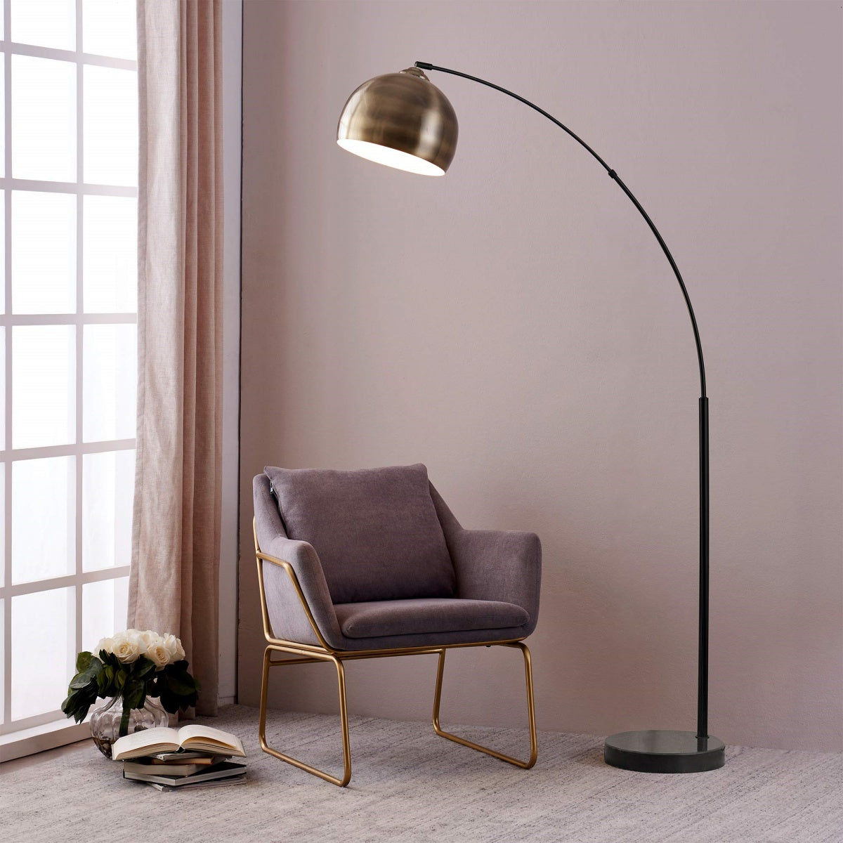 Arquer Faux Marble & Brass Arc Floor Lamp