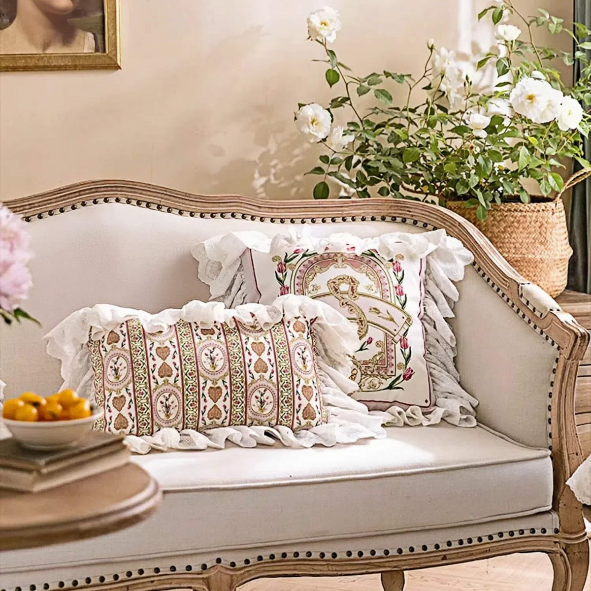 Powder Grace French Luxury Lace Throw Pillow