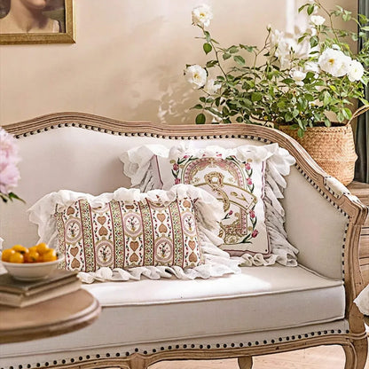 Powder Grace French Luxury Lace Throw Pillow