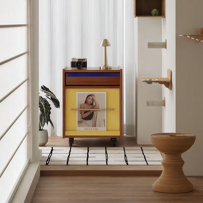 Retro Wheeled Multi‑Purpose Bedside Storage Cabinet