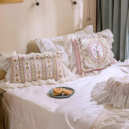 Powder Grace French Luxury Lace Throw Pillow