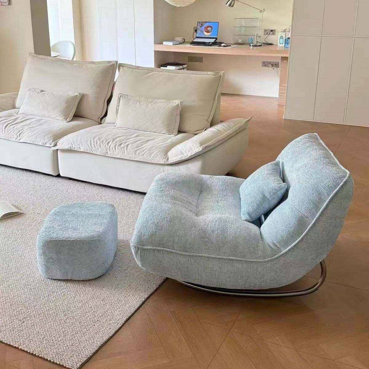 Sora Chenille Lounge Chair with Ottoman