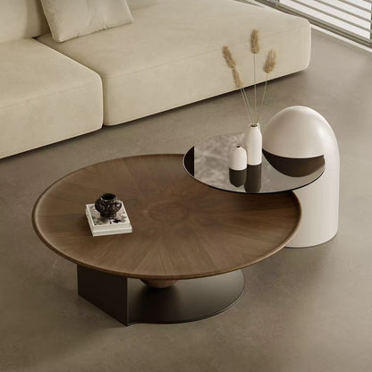 Verno Walnut Round Coffee Table Set