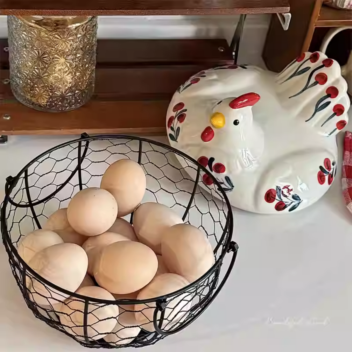 Country-Style Ceramic & Iron Storage Basket