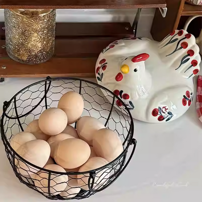 Country-Style Ceramic & Iron Storage Basket