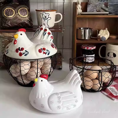Country-Style Ceramic & Iron Storage Basket