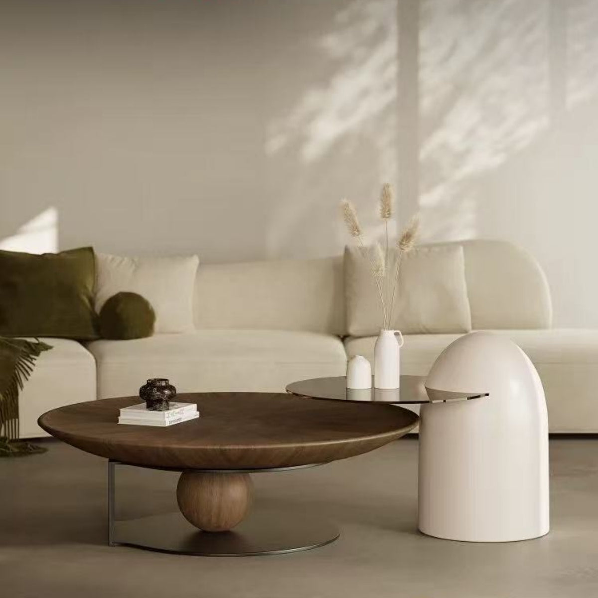 Verno Walnut Round Coffee Table Set