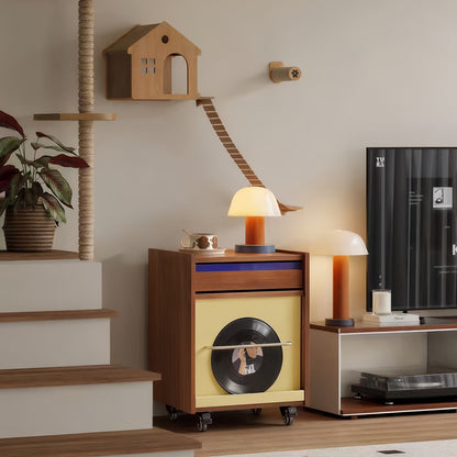 Retro Wheeled Multi‑Purpose Bedside Storage Cabinet