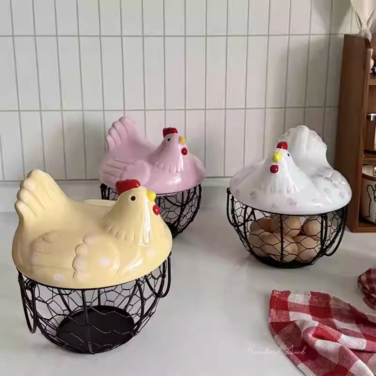 Country-Style Ceramic & Iron Storage Basket