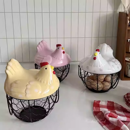 Country-Style Ceramic & Iron Storage Basket