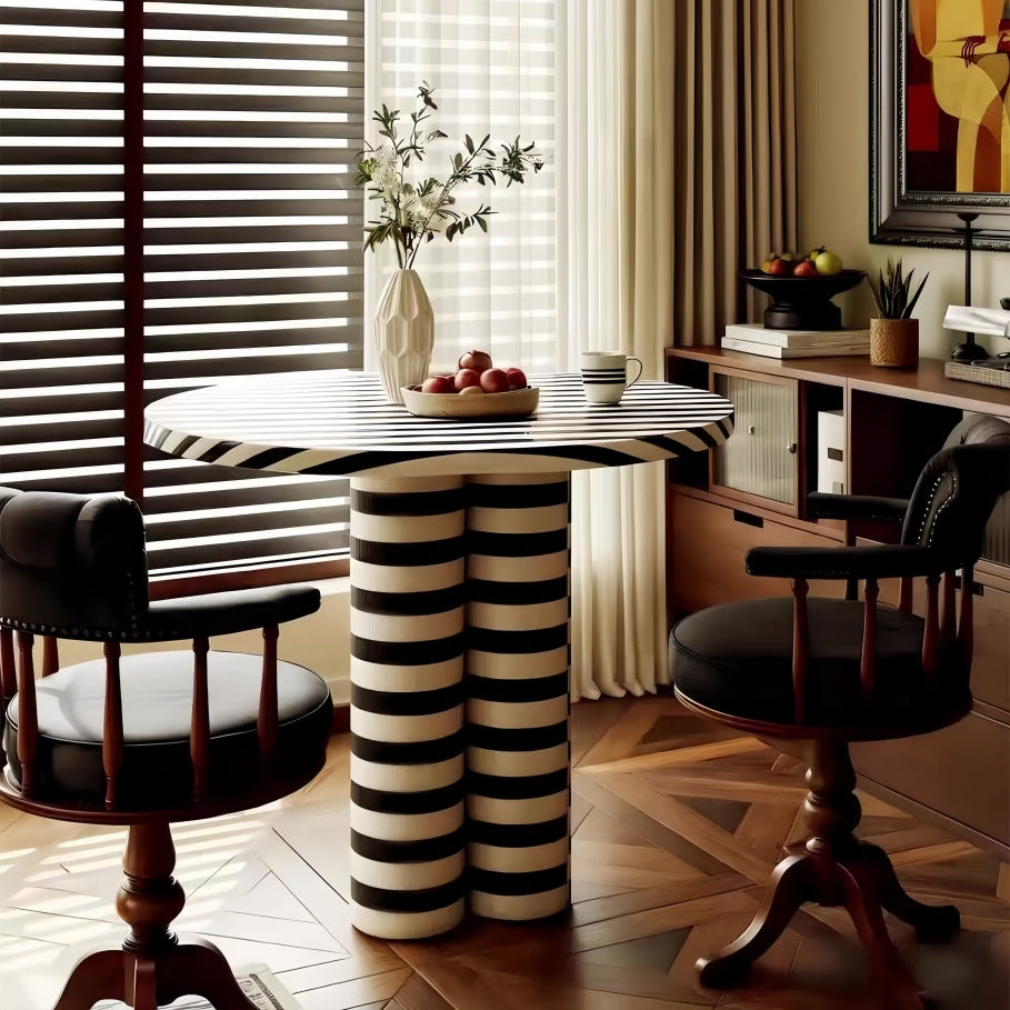 Black & White Striped Round Table