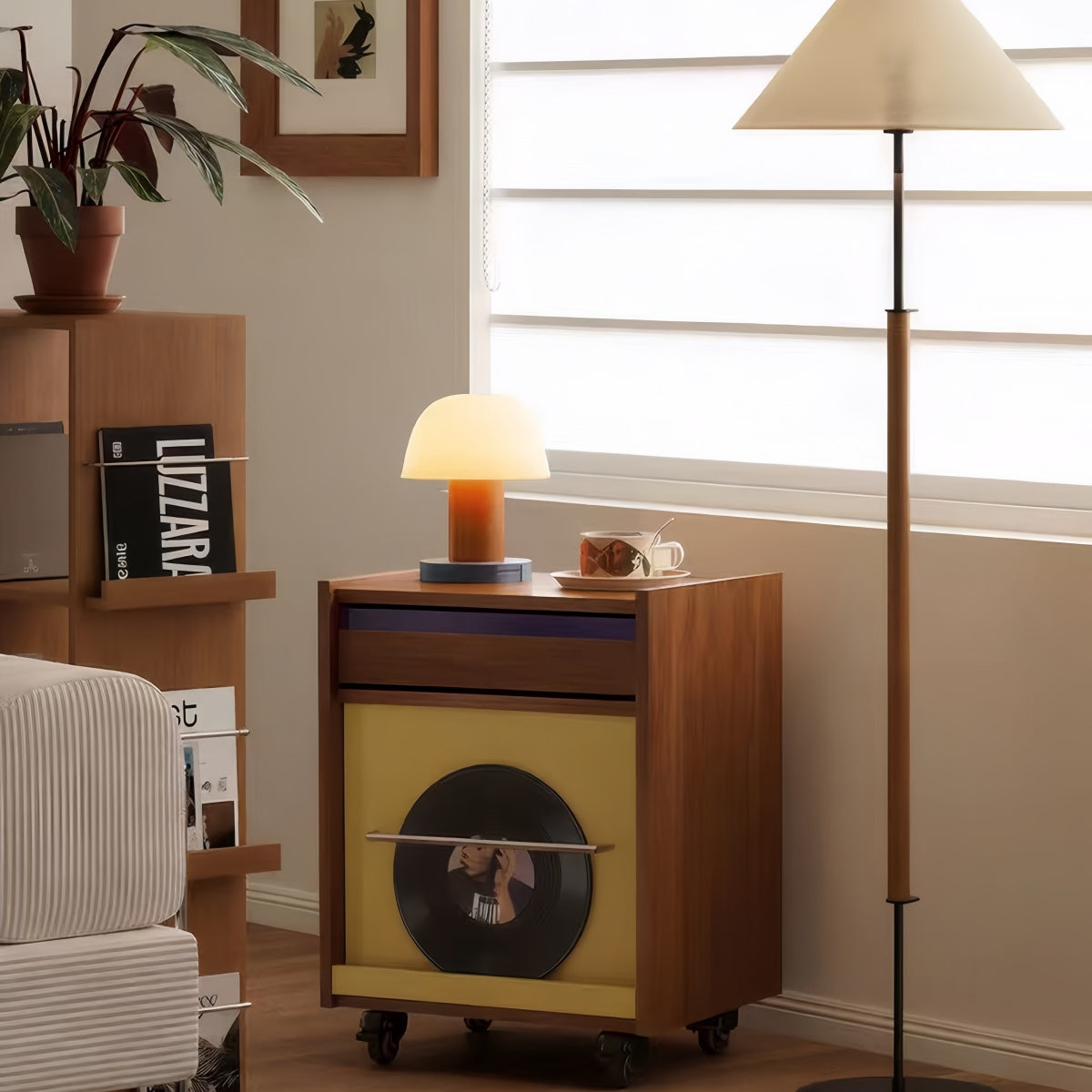 Retro Wheeled Multi‑Purpose Bedside Storage Cabinet