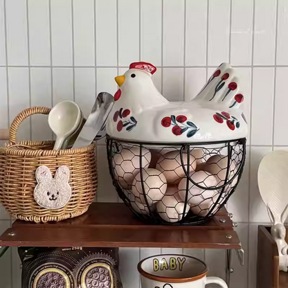Country-Style Ceramic & Iron Storage Basket