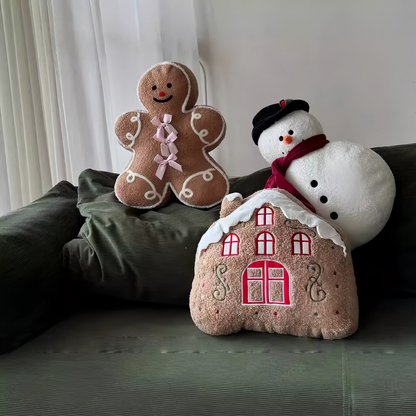 Christmas Gingerbread Snowman Plush Pillow