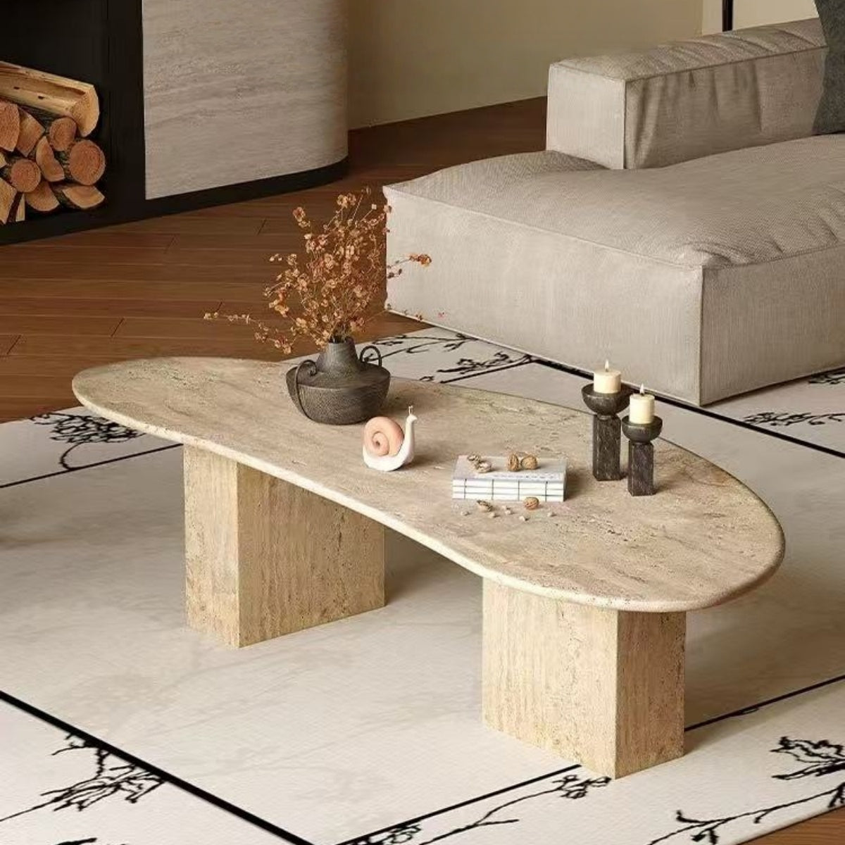 Aristea Travertine Geometric Coffee Table