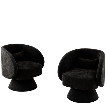 Black Modern Swivel Barrel Chairs|Soft Linen Upholstery
