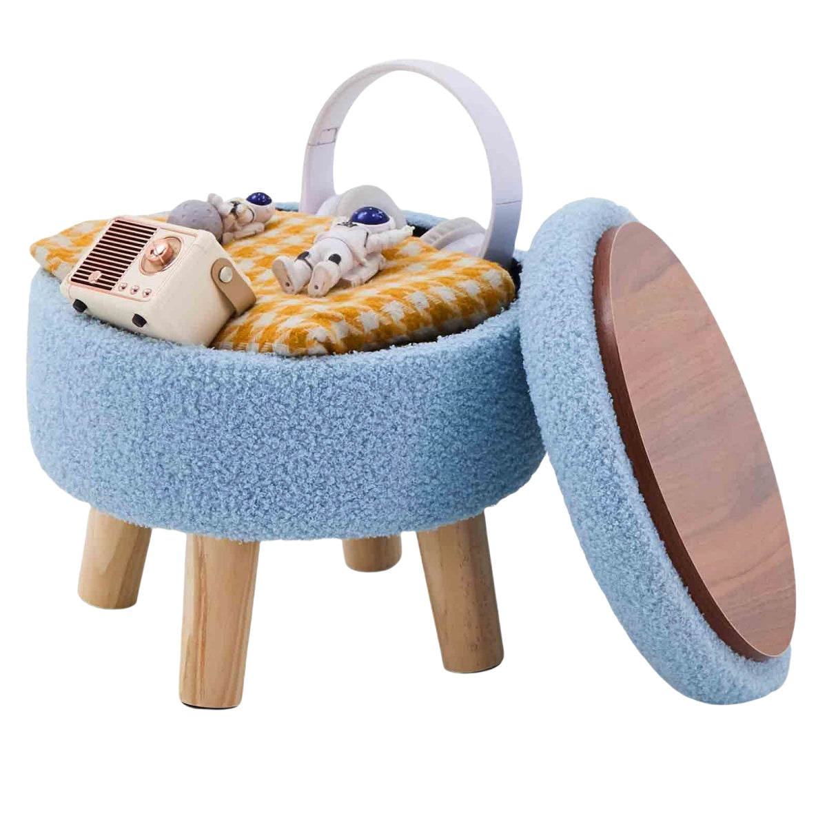 Blue Modern Teddy Velvet Storage Ottoman|Quick and easy assembly in just minutes