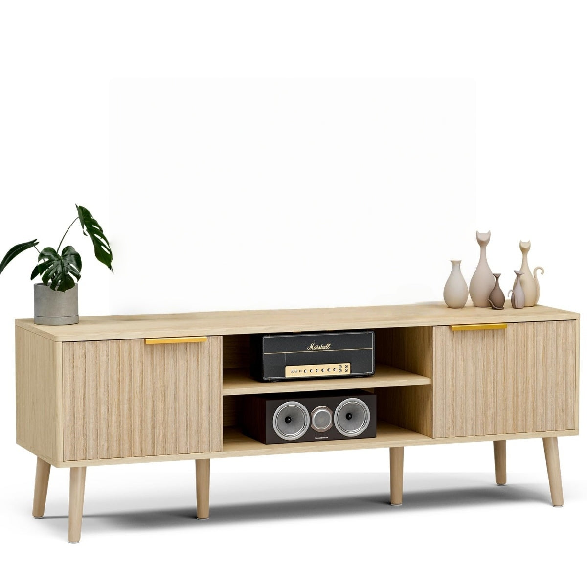 Boho Chic TV Stand|Wave-shaped fluted door design blending modern style with boho elegance